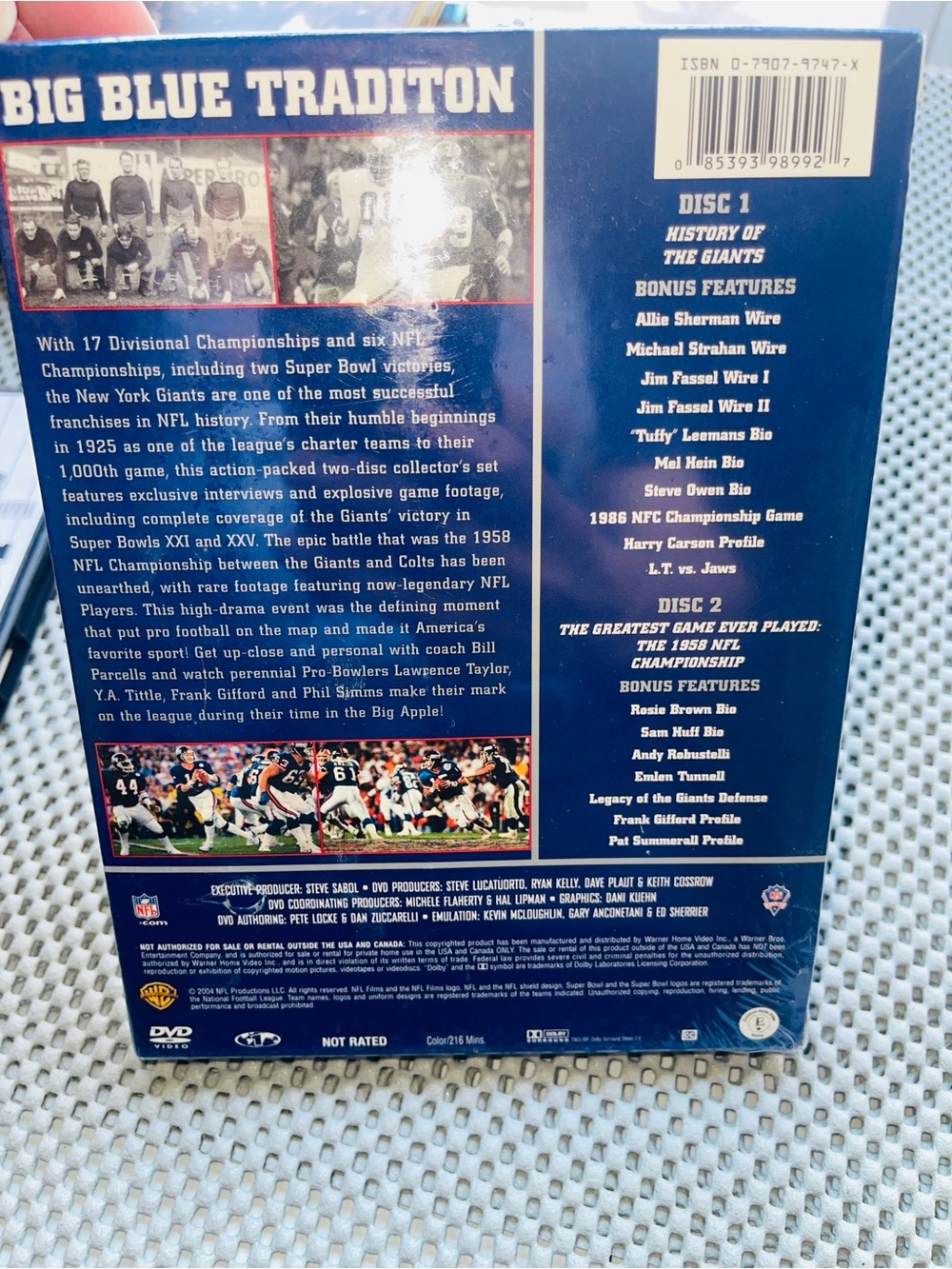 New York Giants "The Complete History" DVD - Blue & Silver Cover Sealed